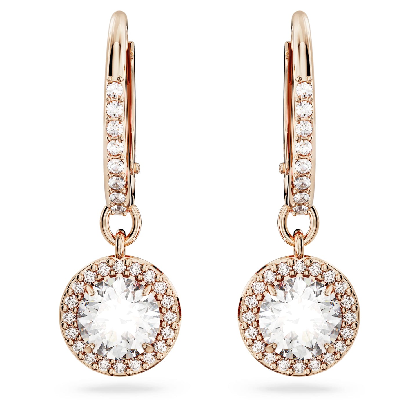 Una Angelic Taşlı Pırlanta Rose Gold Asma Düğme Küpeler